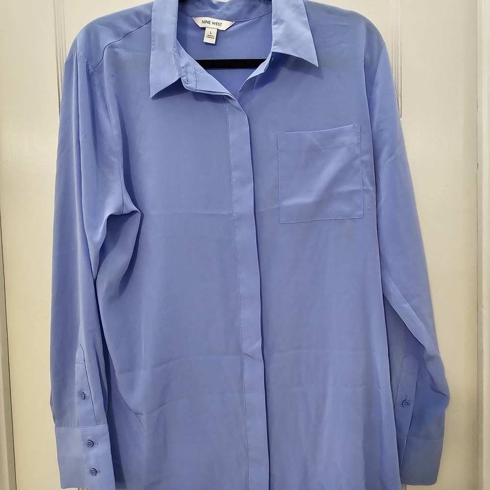 Nine West Blue Dress Shirt Elegant Cotton Blend